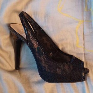 Guess Lace Slingback High Heel Sandal Black 7.5M